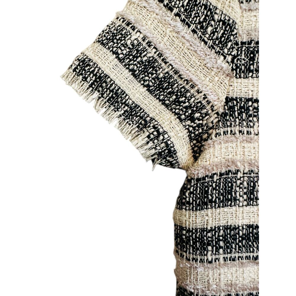 Zara Low Back Cream Black Striped Tweed Shift Dress with Fringe Detail Small - Picture 7 of 11